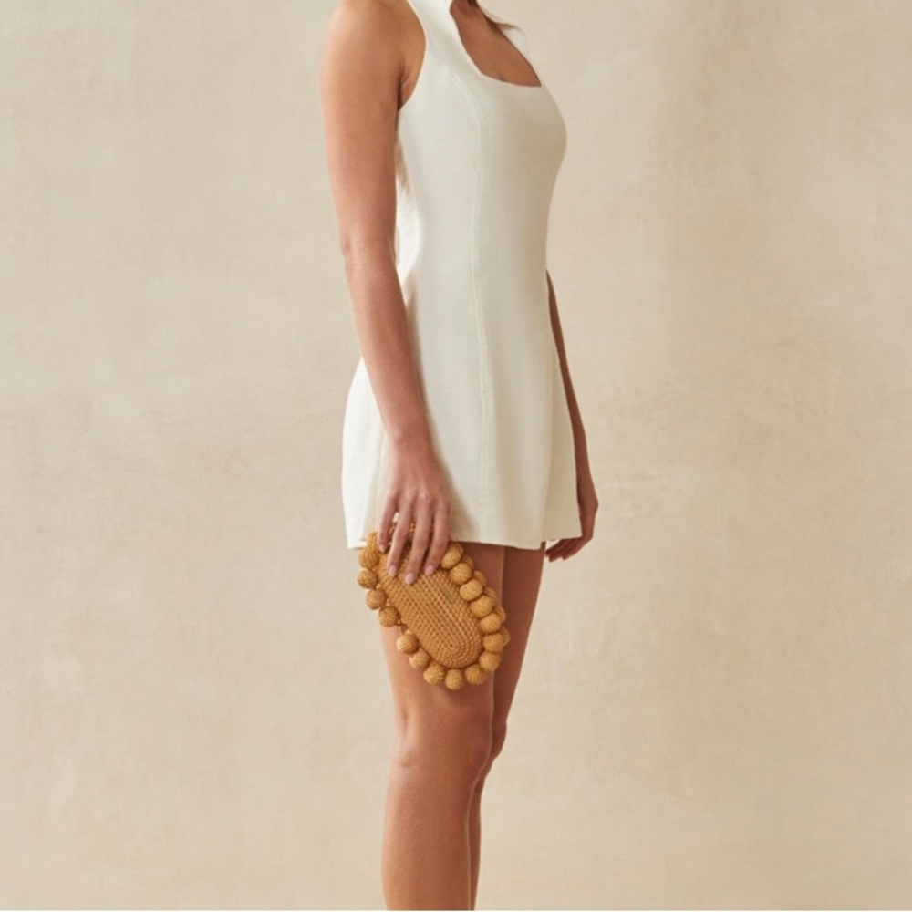 Elegant White Halter Mini Dress - Picture 2 of 5